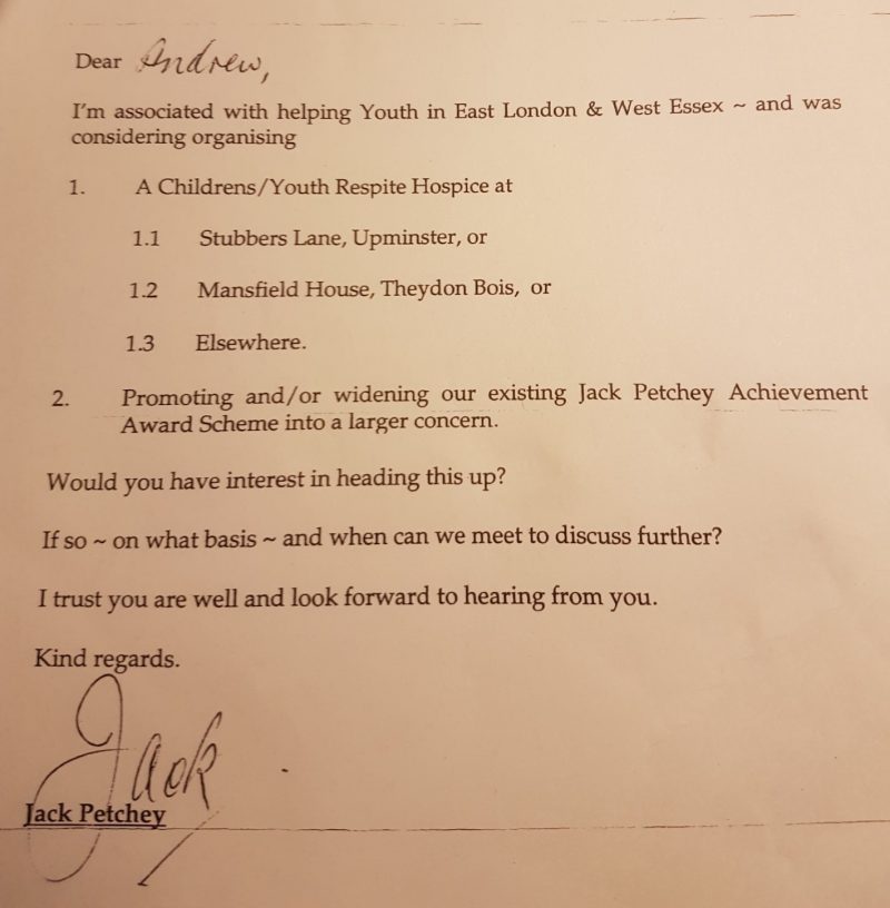 Photo of Andrew Billington letter