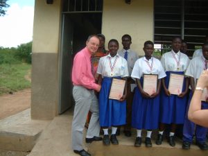 Andrew with some young people in Uganda who'd won Achievement Awards