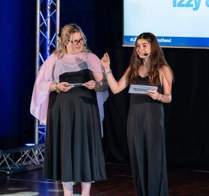 Our co-hosts of the Southend event, Izzy and Ealaf, addressing the crowd wearing black dresses